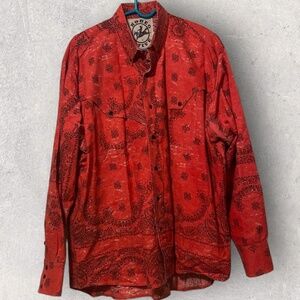 Vintage Men's Rodeo Active Red Western Shirt Size L